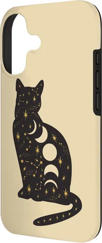 Vista 2 de Funda negra con temática de astrología con diseño de gato místico y luna para iPhone 17