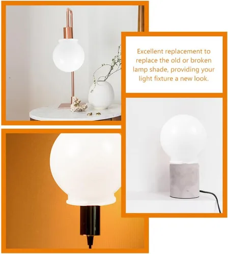 Vista 5 de 2 unids acrílico lámpara poste globo con cuello blanco lámpara sombra redonda de plástico globo de luz apertura cuello ventilador techo cubiertas