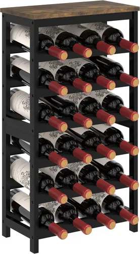 Vista 8 de MOGELAFOO Estante de vino de bambú de 6 niveles independiente, 24 estantes de almacenamiento de vino con mesa, estante apilable de exhibición