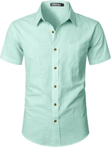 Vista 27 de ZEROYAA Camisas casuales de algodón ligero con botones para hombre aguamarina (Aqua Sky)