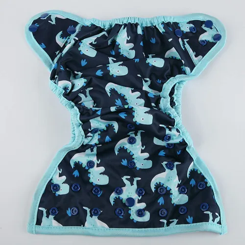 Vista 4 de Funda de pañal de tela de talla única con refuerzo doble (dinosaurio bebé), talla única