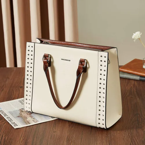 Vista 2 de BOSTANTEN Bolso de cuero para mujer, bolso bandolera con asa superior