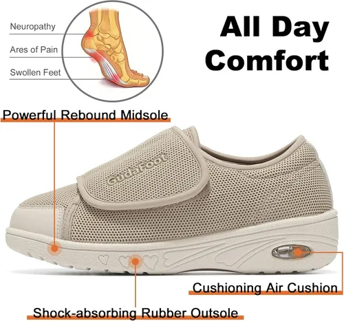 Vista 4 de Zapatos para diabéticos para mujer, fáciles de poner con ajuste ligero para edema, fascitis plantar, juanetes, artritis, neuropatía, ancho amplio