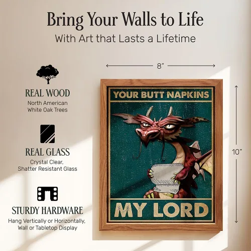 Vista 7 de Your Butt Napkins My Lord FRAMED - Decoraciones de dragón - Decoración gótica de baño - Decoración medieval - Divertido arte de pared de baño - Arte