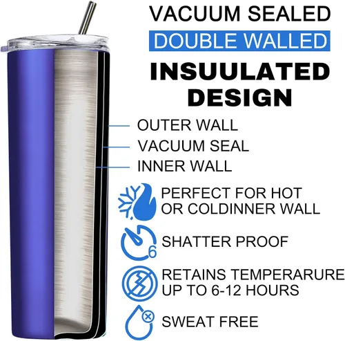 Vista 5 de Vaso personalizado personalizado con nombre grabado y logotipo, vasos delgados personalizados con tapa y pajita, vaso aislado de acero inoxidable