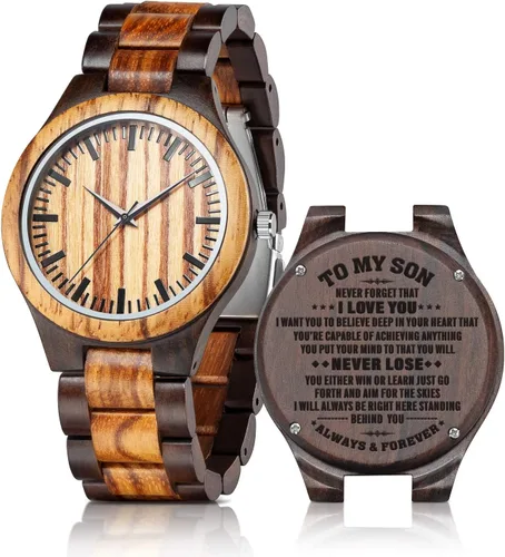 Vista 10 de Relojes de madera grabados personalizados – Relojes de madera de cumpleaños o aniversario personalizados para hombres, marido, novio, papá, hijo