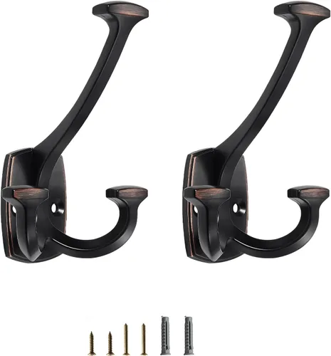 Vista 5 de Ganchos de latón antiguos grandes montados en la pared decorativos de doble cara resistentes para colgar abrigos, toallas, batas, bolsos, ganchos