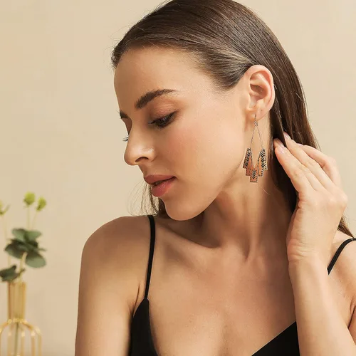 Vista 6 de Zealmer Gudukt Aretes étnicos con forma de abanico, gota geométrico para mujer