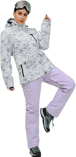 Vista 2 de Chaqueta y pantalones de esquí con estampado colorido para mujer de moda impermeable resistente al viento para snowboard