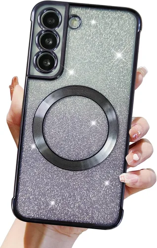 Vista 9 de Funda magnética con purpurina para Samsung Galaxy S21 Fe, funda de lujo de protección completa con protector de lente de cámara, antiarañazos, a