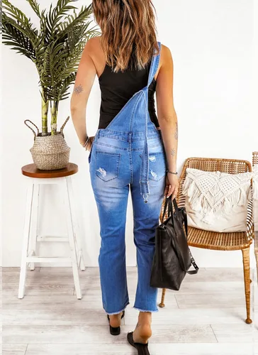 Vista 7 de Luvamia - Overol de mezclilla con pechera para mujer, de diseño informal, elástico y ajustable