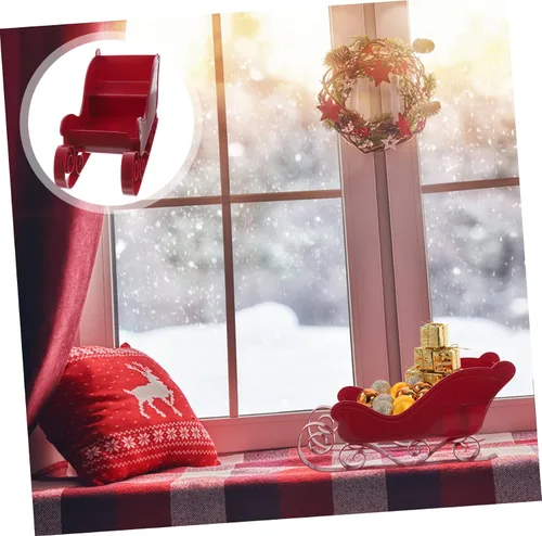 Vista 4 de Adorno clásico de trineo de Navidad en miniatura, modelo de trineo, decoración para colgar en el árbol, dije festivo de trineo de Navidad
