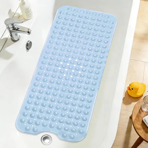 Vista 31 de Tapete de ducha negro antideslizante de 17 x 30 pulgadas, tamaño estándar, tapete de baño de burbujas suaves para ducha interior, tapete de baño
