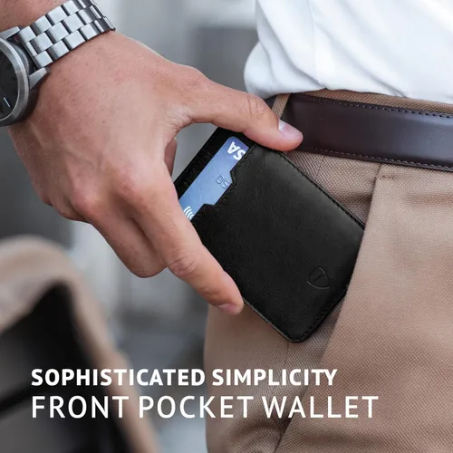 Vista 7 de Vaultskin CHELSEA - Cartera de piel delgada con bloqueo RFID para hombre, tarjetero minimalista con bolsillo frontal
