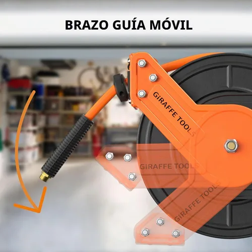 Vista 4 de Giraffe Tools TA10B - Carrete retráctil para manguera de aire de 25 pies, montaje en pared, compresor de aire de acero resistente, rebobinado
