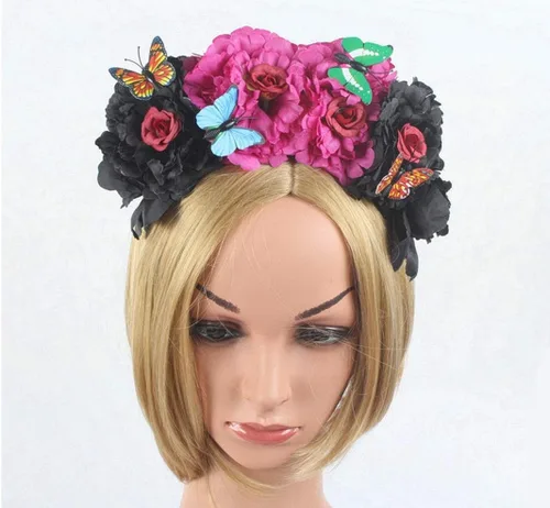 Vista 38 de DreamLily Frida Kahlo NC26 - Diadema con corona de rosas mexicanas para disfraz de fiesta de Halloween