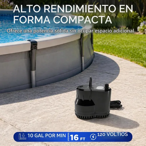 Vista 3 de FibroPRO bomba eléctrica de drenaje para cobertor de invierno para alberca (600 GPH)
