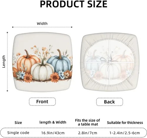 Vista 3 de Fundas de asiento cuadradas para silla de cocina con diseño floral de hojas de calabaza de otoño, de 16.9 pulgadas, dos piezas, funda de cojín