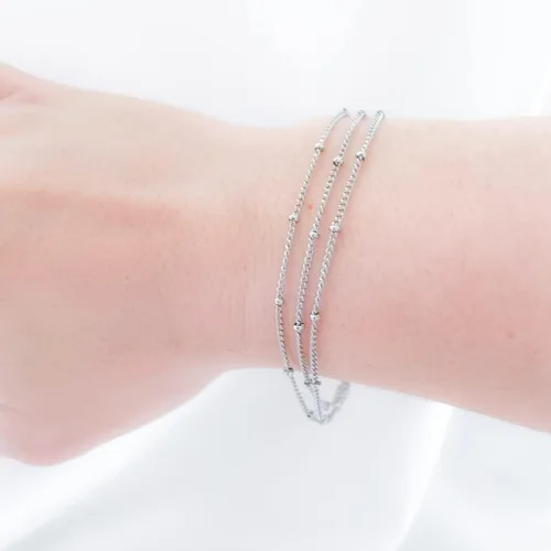 Vista 4 de Pulsera de cadena de elegante oro para mujer, pulseras de cadena individual o en capas, con eslabón de dije de corazón, karma, triángulo, perlas