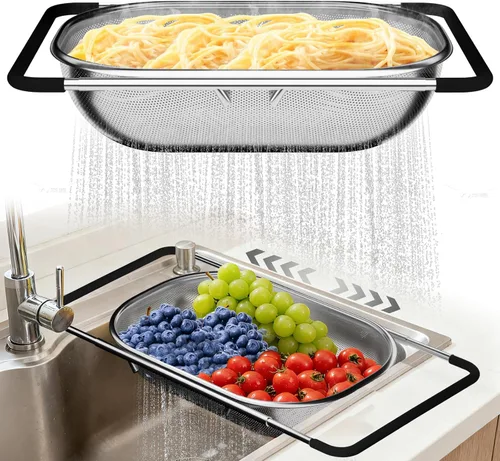 Vista 11 de Juego de Colador 4 en 1 con Conjunto de Tazones - Tazón Colador Giratorio con Cucharas Medidoras - Tazón Colador de Frutas, Coladores de Alimentos