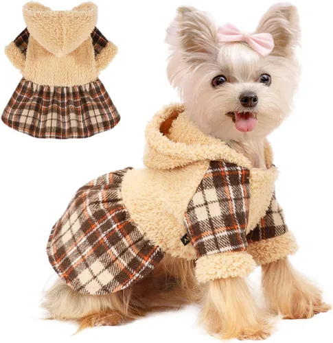 Vista 8 de Suéteres para perros pequeños para niñas, vestido de invierno para cachorros, sudadera con capucha de forro polar, ropa cálida para mascotas