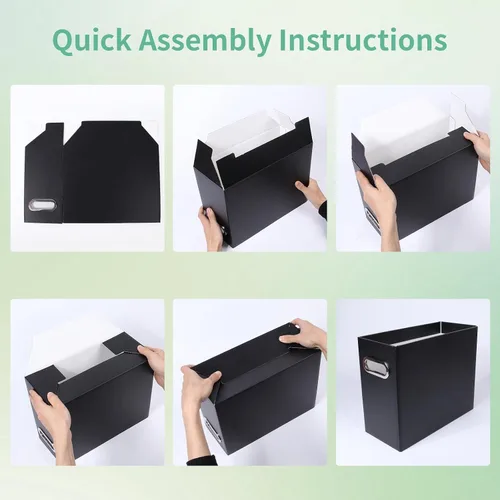 Vista 5 de Caja organizadora de archivos plegable con asa, 12.20 x 5.11 x 9.84 pulgadas, organizador de archivos para el hogar u oficina, pequeña caja de Negro