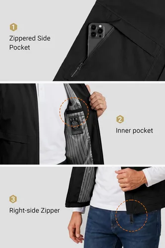 Vista 5 de HISDERN Chaleco de golf ligero impermeable para hombre, tallas S-3XL Negro