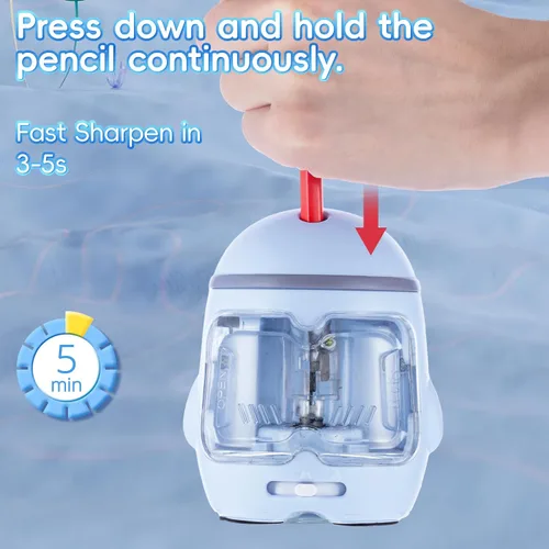 Vista 3 de M&G Sacapuntas eléctrico, sacapuntas portátil con bonito diseño de gato, con batería/USB de doble alimentación para lápices, niños, estudiantes