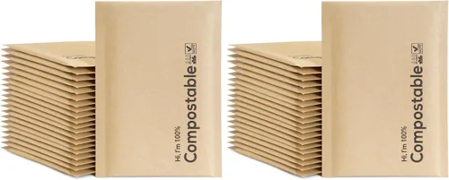 Vista 13 de Sobres autosellables con burbujas 6x10 100% biodegradables, 25 unidades de kraft negro #000, sobres de embalaje acolchados compostables, bolsas