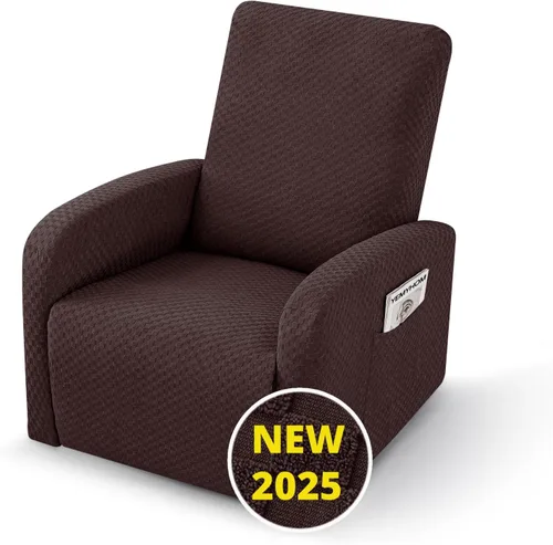 Vista 28 de YEMYHOM Funda elástica de 4 piezas para silla reclinable de jacquard con bolsillo lateral, antideslizante, ajustable, protector de muebles con parte