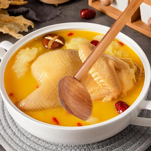 Vista 5 de Cuchara de ramen de mango largo, cuchara grande de madera para olla caliente, cucharas de sopa de concha de tortuga, 2 cucharas de ramen de mango
