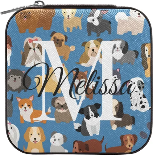 Vista 2 de Joyero de viaje personalizado para perros y cachorros, caja de joyería personalizada de piel sintética, organizador de joyas de viaje, pequeña caja