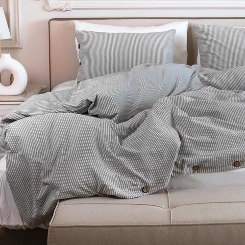 Vista 11 de Lavien Home, Juego de funda de edredón de algodón 100 % natural, tamaño individual, ropa de cama tipo lino a rayas de 2 piezas, prelavada para mayor