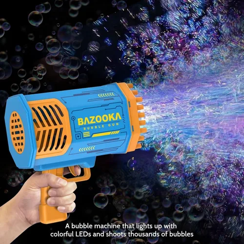 Vista 3 de Máquina Bazuca de Pistola de Burbujas con Solución - Lanzador de 69 Agujeros para Juguete de Verano al Aire Libre, Recuerdos de Fiesta - Máquina Azul