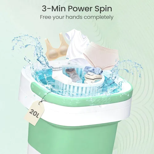 Vista 7 de Lavadora portátil de 20 litros, mini lavadora con cesta giratoria, 3 modos de limpieza y lavado profundo para ropa pequeña, lavandería plegable