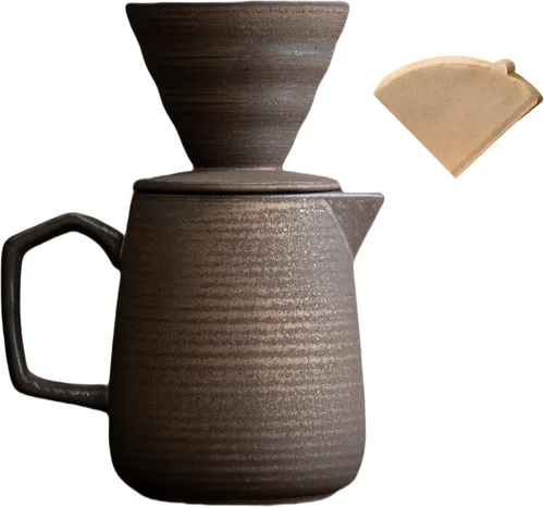 Vista 5 de Cafetera de Café con Filtro de Papel, Cafetera de Cerámica con 100 Filtros de Papel, Cafetera de Goteo de 16oz/480ml (Blanco Apagado)