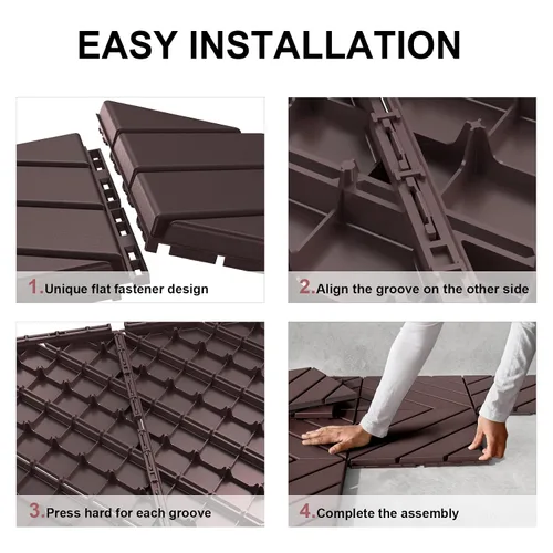Vista 6 de VANCASTLE - Baldosas entrelazadas de 12 x 12 pulgadas, para exteriores, impermeables, para patio, piscina, garaje y gimnasio, 1 pie cuadrado, Marrón