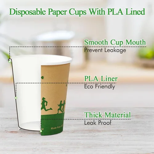 Vista 2 de ECOLipak 240 unidades de 12 onzas Tazas de papel compostables, tazas de café desechables biodegradables con revestimiento de PLA, tazas de papel