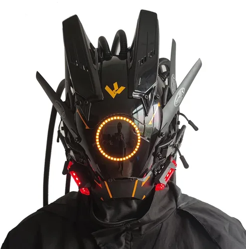 Vista 6 de KYEDAY Máscara punk cosplay para hombres, luz redonda con trenzas máscara Cosplay Halloween Fit fiesta festival música accesorios