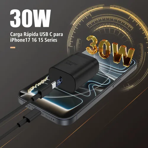 Vista 2 de Cargador de Bloque USB C de carga rápida para iPhone 17 16 Pro Max, cargadores USB-C de 30 W con cable largo de carga rápida tipo C de 3/6/10 pies
