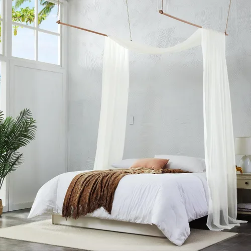 Vista 2 de Warm Home Designs Cortinas de Dosel de Cama Beige de 55 x 144 Pulgadas. Nuestras Cortinas de Cama con Dosel Individual Funcionan Muy Bien como Dosel