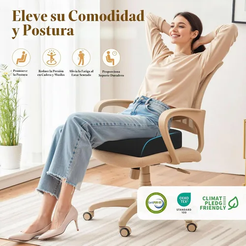 Vista 8 de TranquilRelax Cojín de asiento de espuma viscoelástica para silla de oficina, 3 pulgadas, color negro Medium-firm Support for Long Sitting