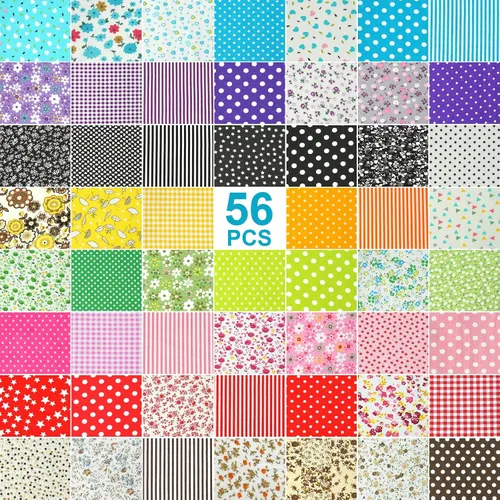 Vista 4 de 56 piezas de tela de algodón floral de 9.8 x 9.8 in con patrón de puntos, paquetes cuadrados de retazos precortados para coser y manualidades