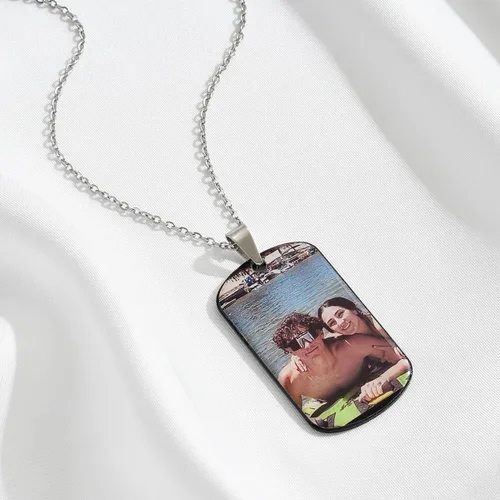 Vista 8 de Collar con colgante de etiqueta de perro con foto personalizada, fecha, texto, imágenes, collar de acero inoxidable personalizado para hombres