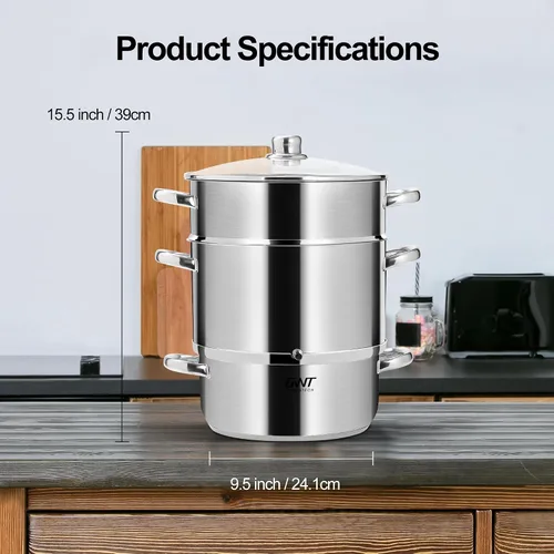 Vista 7 de Exprimidor de frutas de acero inoxidable de 8.5 cuartos de galón / 8 L con tapa de vidrio para enlatado de uva