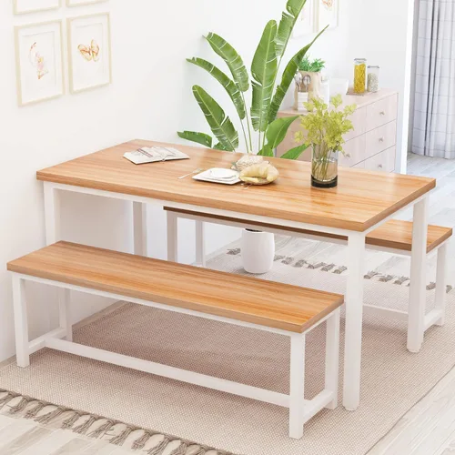 Vista 9 de Recaceik - Juego de mesa de comedor para 4, juego de mesa de cocina con 2 bancos de cena, mesa de desayuno de granja para apartamento de espacio