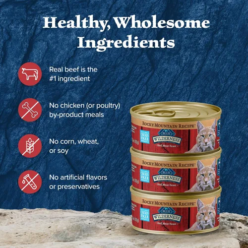 Vista 5 de Blue Buffalo Wilderness Rocky Mountain Recipe - Paté húmedo para gatos adultos, receta sin pollo y sin granos, hecho con ingredientes naturales