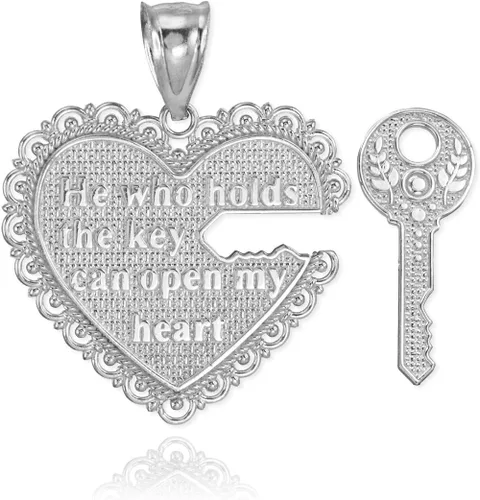 Vista 2 de Juego de 2 colgantes de plata de ley 925 con textura de llave de mi corazón, Plata esterlina, No es una piedra preciosa