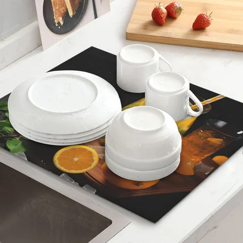 Vista 7 de Tapete de microfibra para secado de platos para encimera de cocina, almohadillas absorbentes para secar platos, tapete de drenaje de cocina