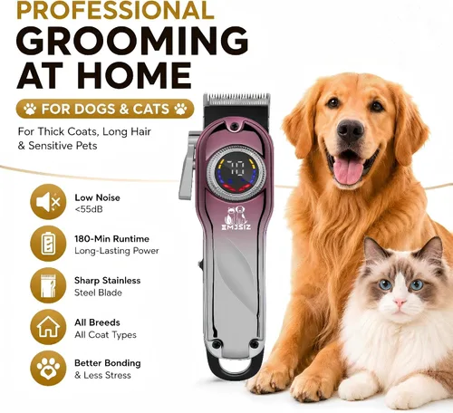 Vista 2 de Cortapelos para perros pequeños y medianos, kit de aseo inalámbrico Rosa